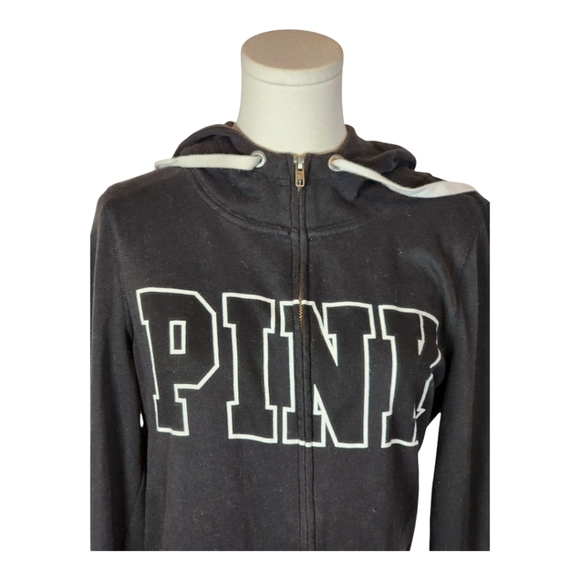 PINK Victoria’s Secret Black Zip Hoodie Sweatshirt XS Logo Pullover Comfy - Picture 3 of 8